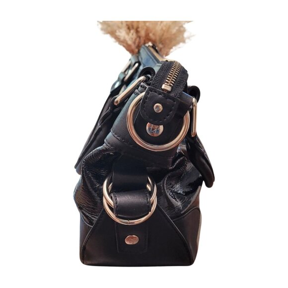 djp Donald J Pliner Lipgloss Patent Leather Satchel Shoulder Bag Black Tote - Picture 9 of 12